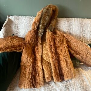 Dyed rabbit fur Hooded Jacket - Tan